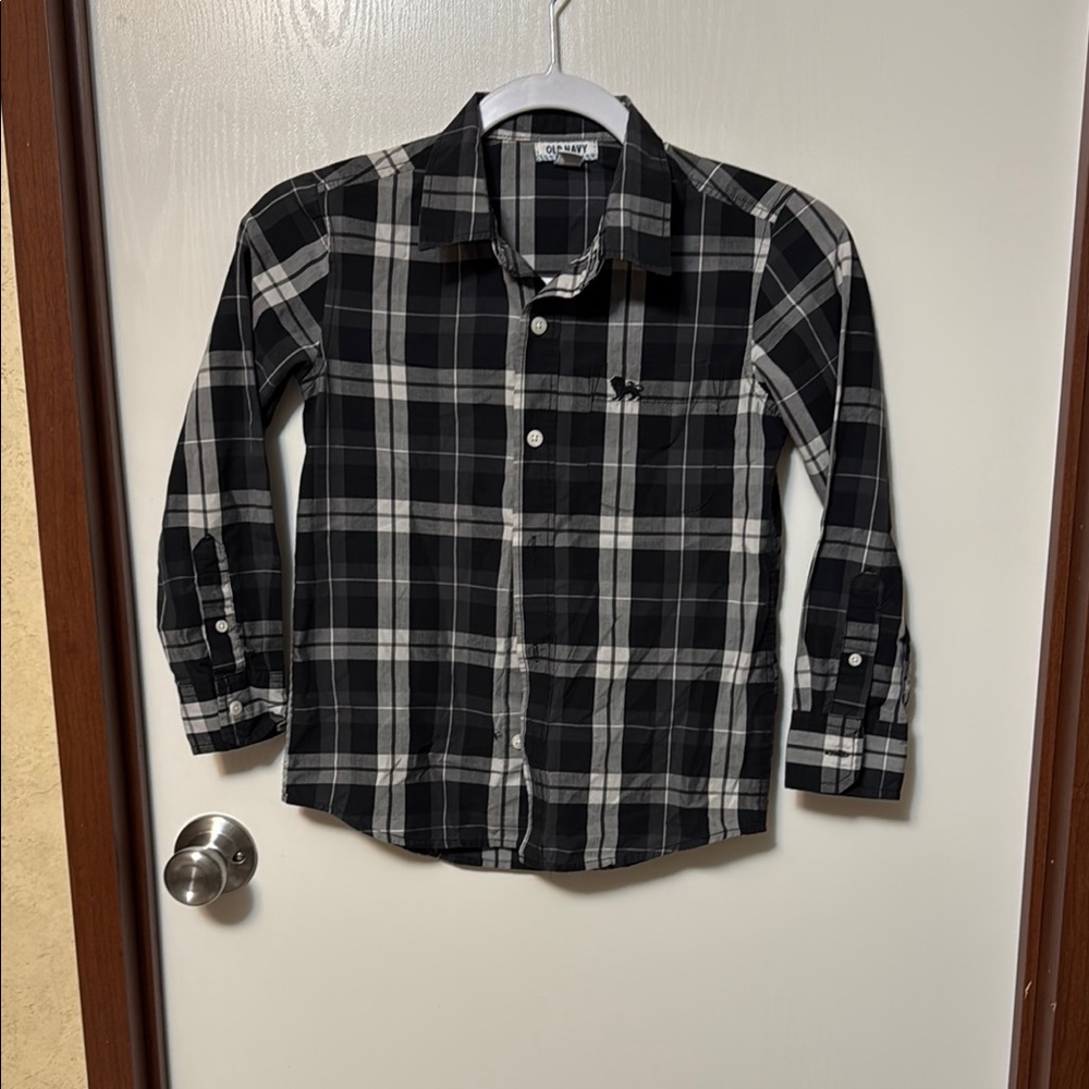 Old Navy Black and White Plaid Kids Shirt Size S